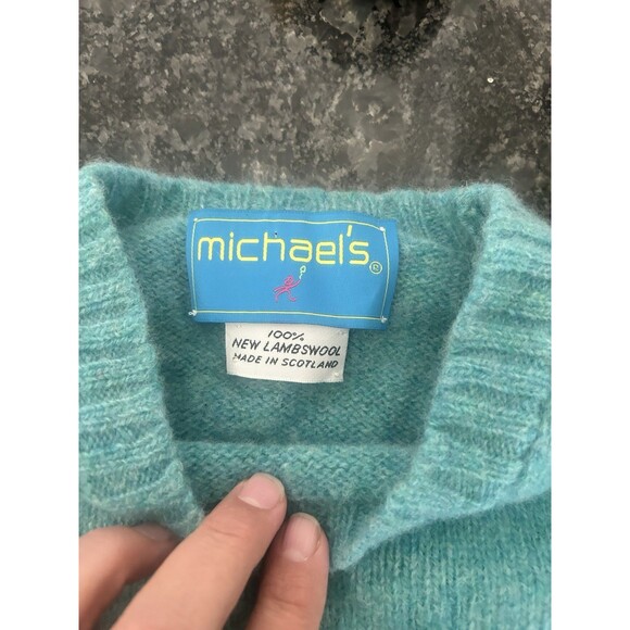 Micheal’s Wool Crewneck Sweater Made In Scotland Women Size Medium Blue Preppy - Picture 2 of 5